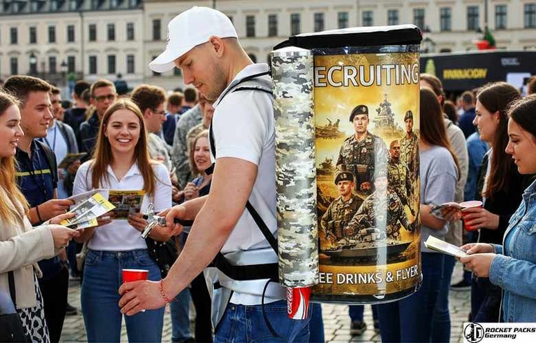 Coffee sampling promotion with a portable beverage serving tray on a university campus in Boston.