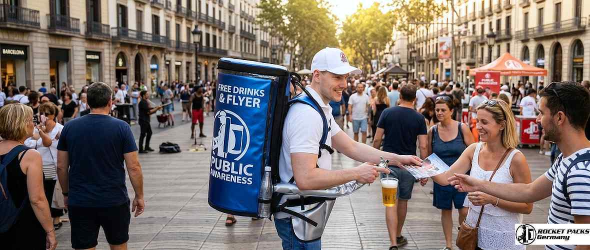 Drink sampling campaign during a promotional roadshow event in Glasgow city center.