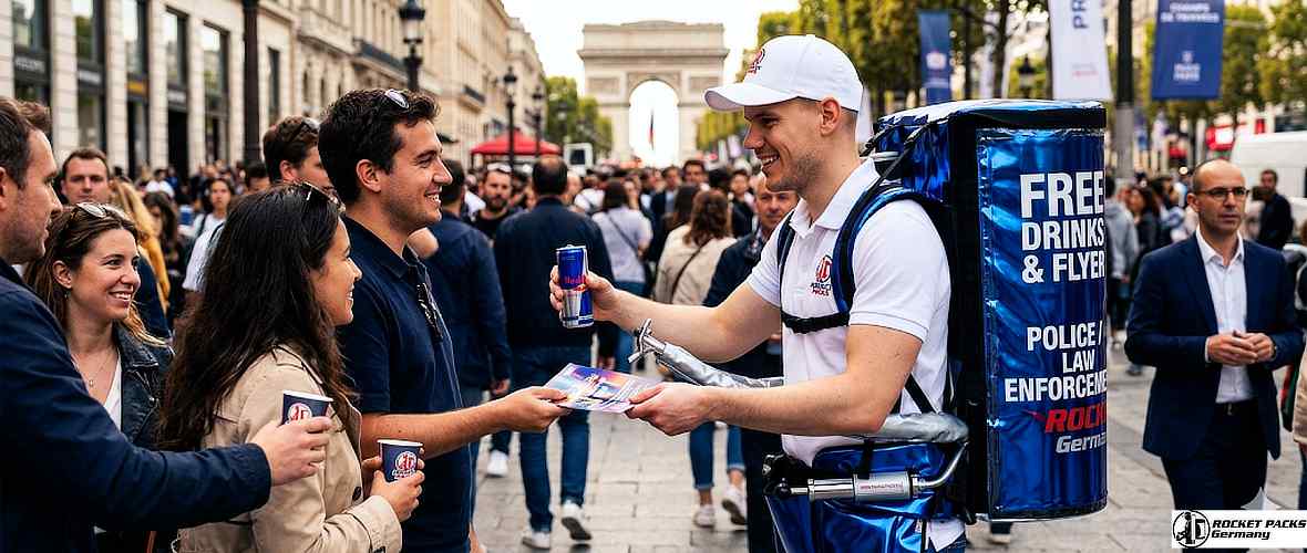 Drinks distributed during a festival, using mobile vending equipment.