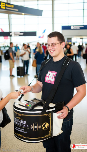 Auckland summer festival hawker’s tray used for mobile ice-cream vending and sampling experience on-the-go catering.