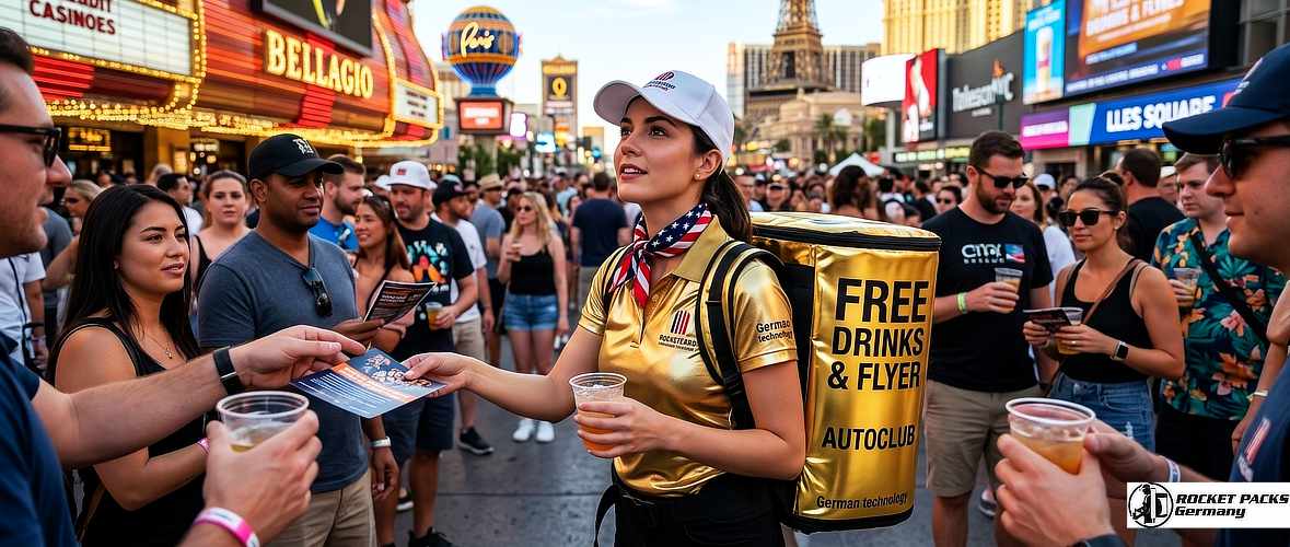 Craft beer tasting promotion using a hawker’s tray during a lively city festival in Manchester.