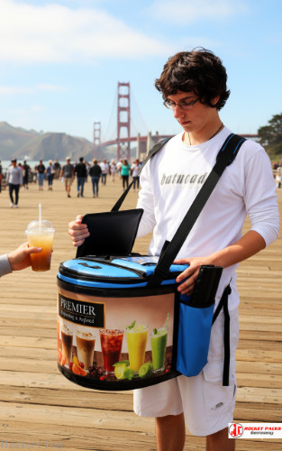 Dubai Film Festival hawker’s tray delivering premium cocktail service and visual event marketing brand appearance.