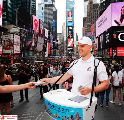 Portable ice cream vendor tray at Chicago lakefront festival — takeaway service enhancing on-site drink & dessert enjoyment