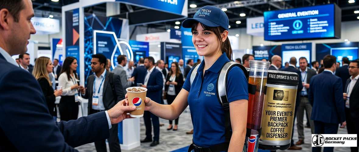 Drink tasting promotion using a portable sampling tray during a street food festival in San Francisco.