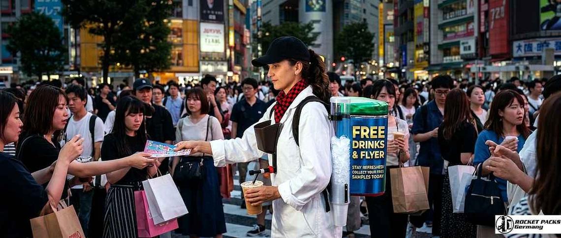 Ice cream samples offered to visitors from a portable sampling tray during a family event.