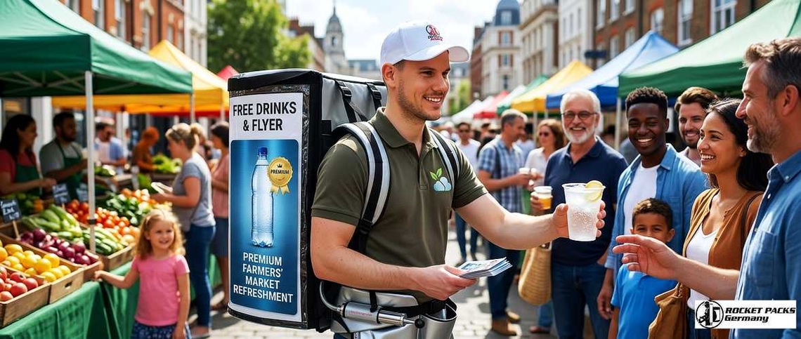 Vendor serving beer from a portable vendor tray during a football game.