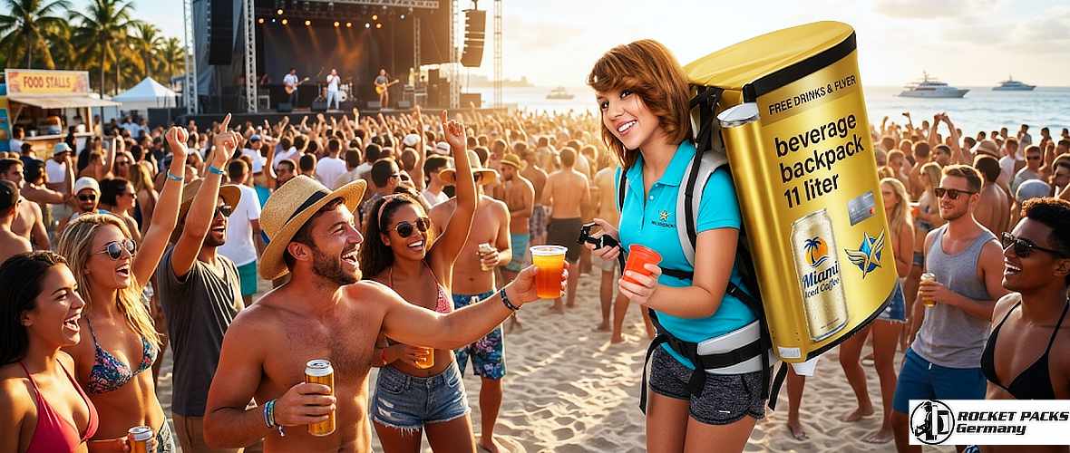 Vendor distributing cold beverages from a portable vendor tray during a cultural event along the River Liffey in Dublin.