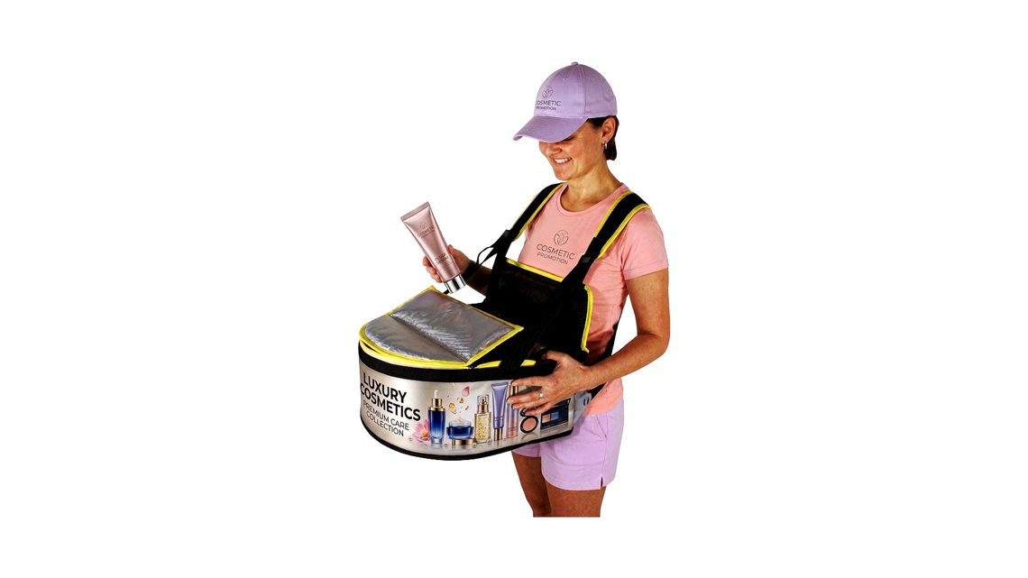 Lightweight and portable vendor tray system designed for easy mobile product presentation and street vending.