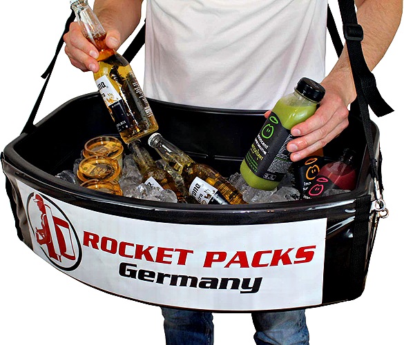 rendy portable vendor’s tray for Miami Beach summer concert, used for beer and coffee vending, supporting live marketing and consumer engagement.