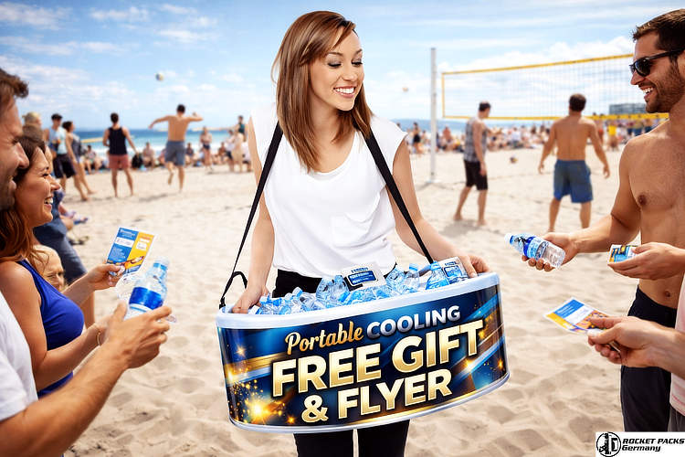High-capacity professional bellytray designed as an ice cream consumption booster for experiential marketing and shopper activation in a Dubai shopping mall.