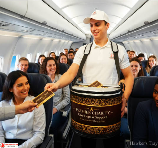 Edinburgh Arts Festival hawker’s tray supporting wine sampling and live marketing integration during cultural events.