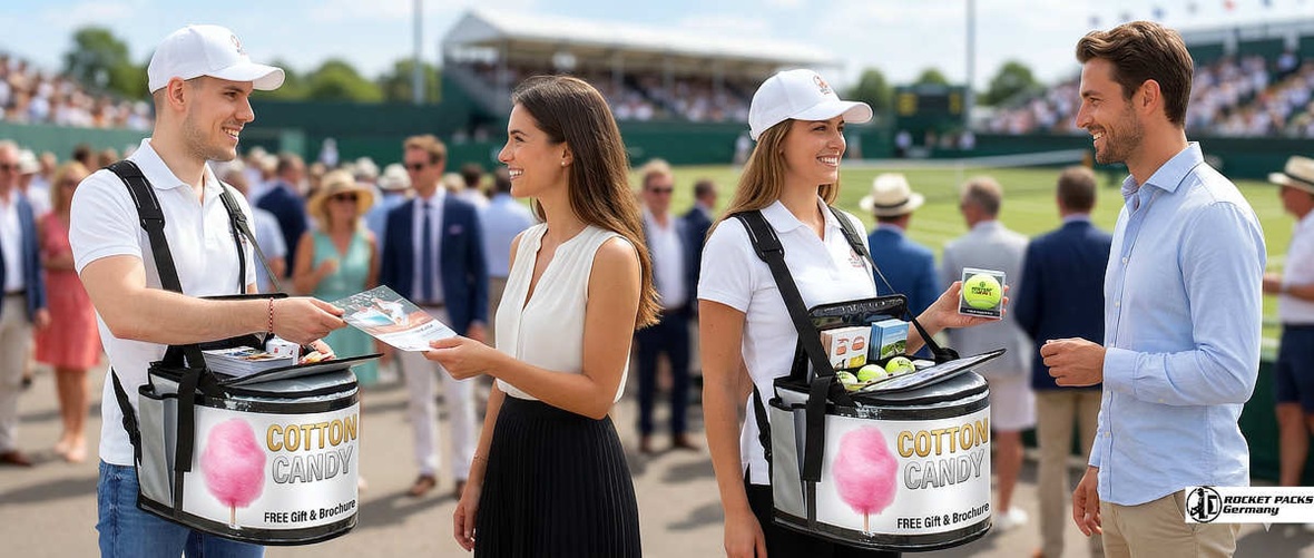 Professional hawking tray for experiential marketing and product sampling at Times Square New York, mobile vending solution for high-traffic shopper activation.