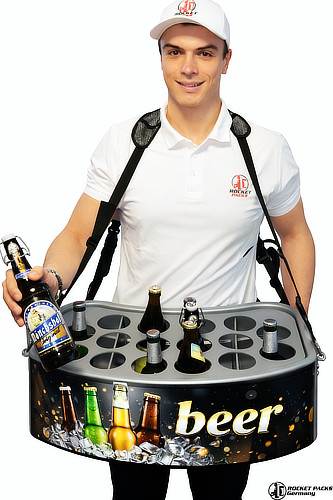 Professional vending tray for mobile coffee-to-go service, acting as a portable POS solution for morning shopper activation in the London business district.