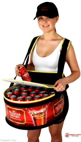 Toronto beer festival vendor’s tray supporting POS activation and beverage promotion for brand marketing and live audience engagement.