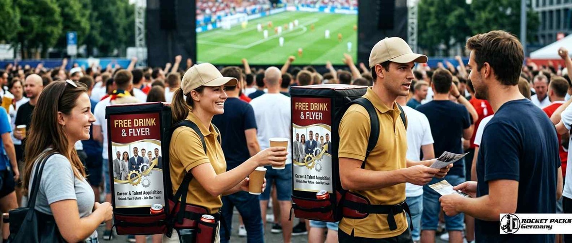 Ergonomic 4-point harness vending tray for fatigue-free personal promotion at Atlanta international trade fairs.