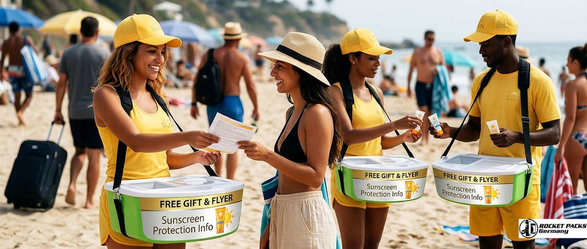 Promotional sampling tray for personal marketing and live communication during retail product launches in Paris.