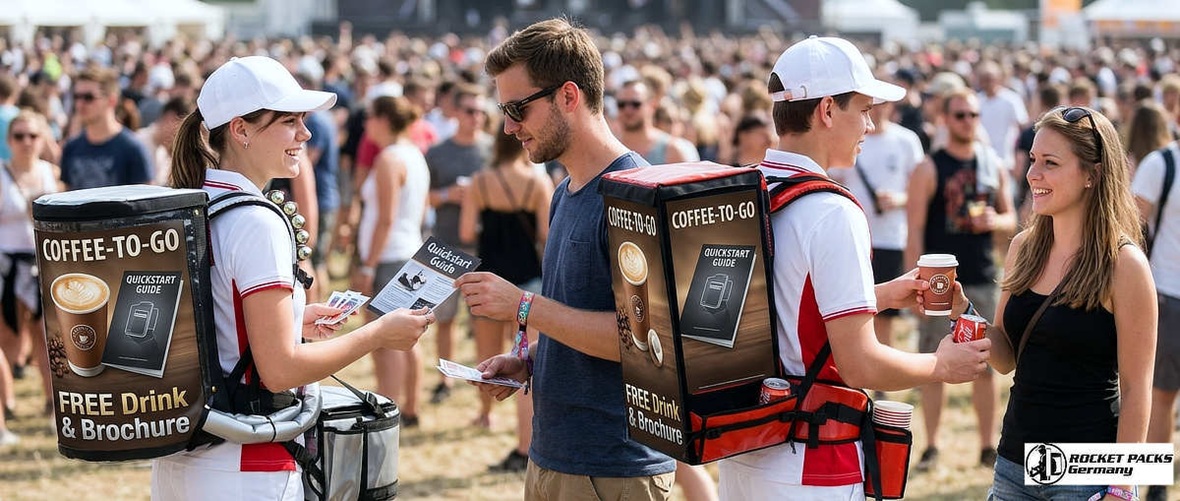 High-visibility promotional tray for sampling activations, perfect for large-scale outdoor event marketing.