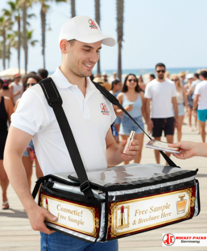 Hawker’s tray vendor at Seattle open-air concert providing mobile drink vending, POS trend promotion, live marketing and hybrid event activation.