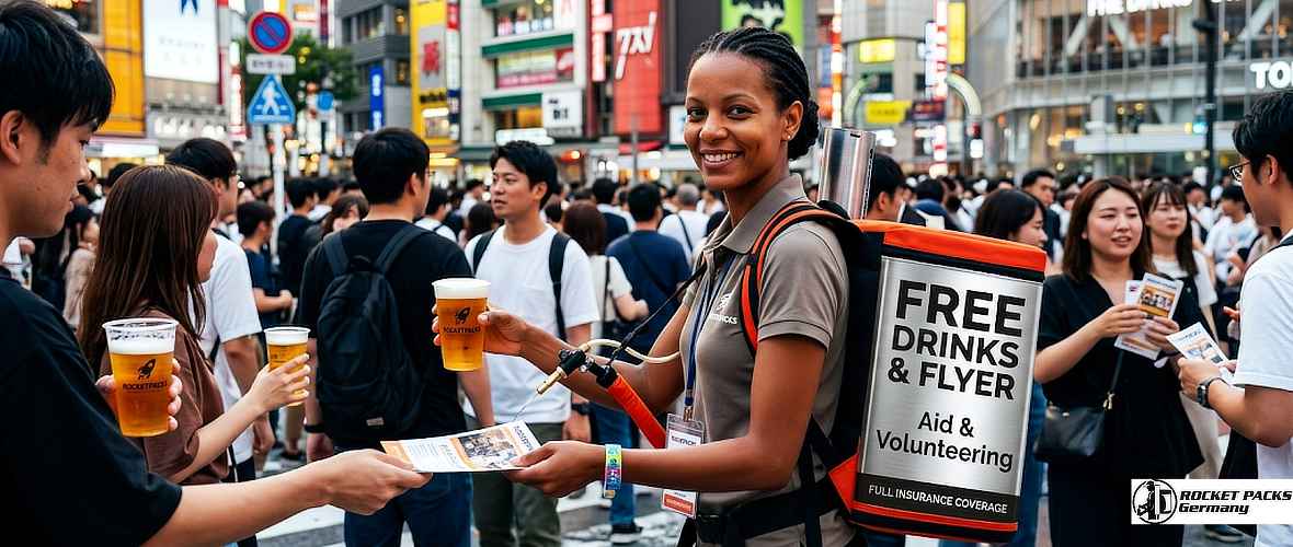 Street vendor offering drinks to festival visitors during a lively city festival in Dublin.