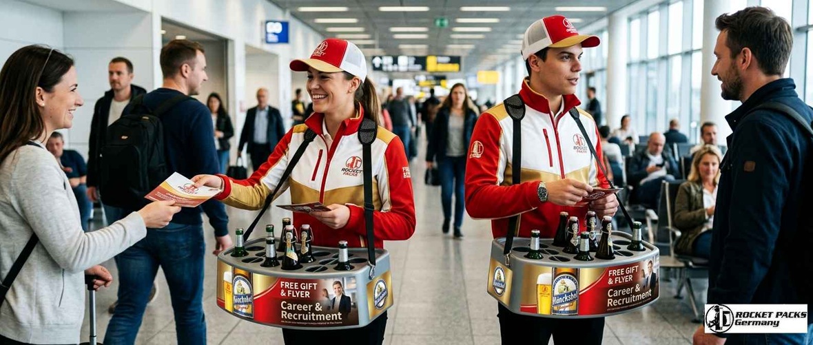 Flexible textile vending tray for street team promotion and in-store sampling at Manchester Arndale shopping center.