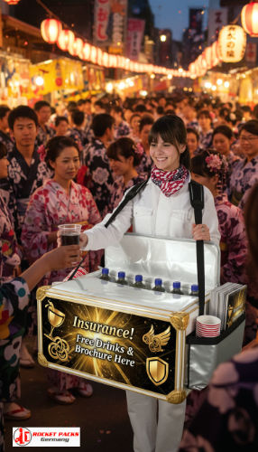 Vending tray in Dublin city center cultural festival used for on-the-go drink service, mobile sales and immersive brand experience marketing.
