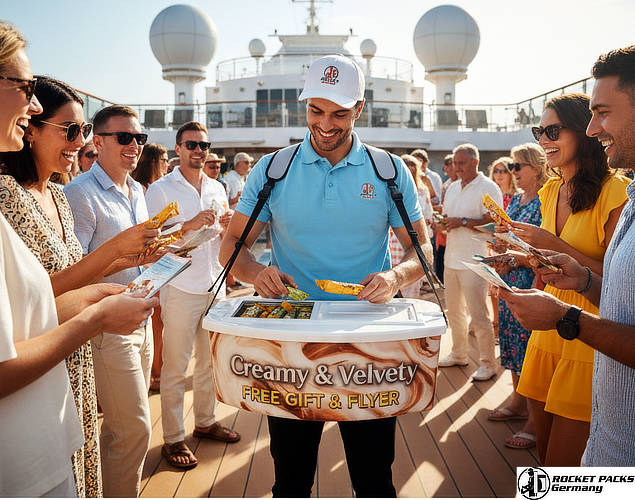 Heavy-duty vending tray for ice cream scoop service on the go at the Dubai Expo international pavilion.