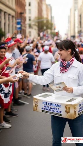 Professional vending tray used at a London open-air summer festival for mobile to-go beverage service, brand activation, shopper engagement and experience-oriented live event marketing with direct human-to-human interaction.