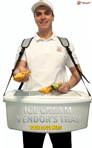 Innovative icecream vendor’s tray shopping concept at the US Open Tennis Championships 2025, held at the USTA Billie Jean King National Tennis Center in New York – designed for convenient, on-the-go sales of beverages, snacks, and merchandise in a high-energy sports environment. These ergonomic trays are worn by mobile vendors navigating stadium seating, VIP lounges, and fan zones, enabling direct, face-to-face service without requiring attendees to leave their seats. Ideal for boosting sales and enhancing the spectator experience, each tray includes organized compartments, branded display surfaces, and lightweight construction for comfort and efficiency. A smart event retail solution tailored for premium sports audiences and dynamic brand activations.