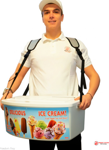 Innovative vendor’s tray marketing campaign at Dubai corporate exhibition.