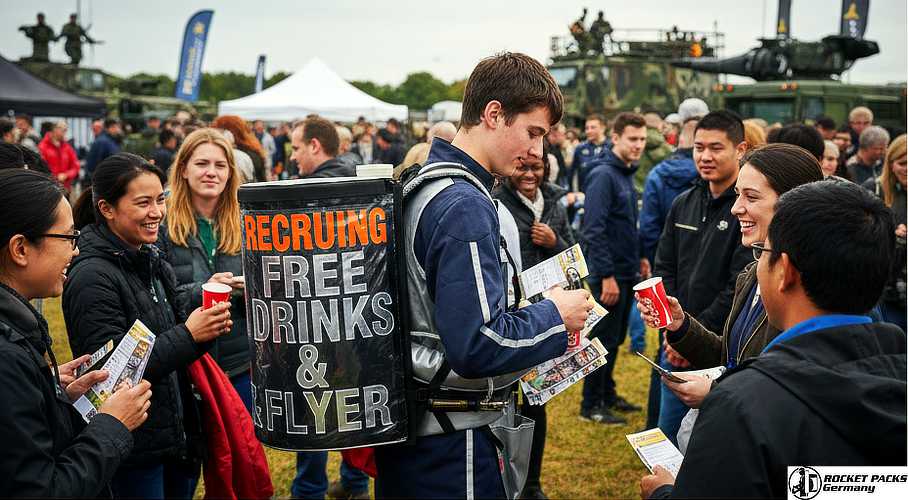 Versatile vendors tray for ice cream cup sampling and human-to-human marketing at a Glasgow cultural event.