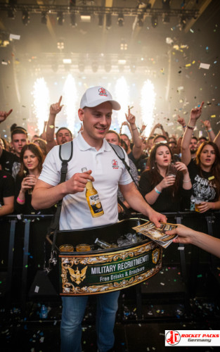 Vendor’s tray at Chicago Lollapalooza providing on-the-go beverage service with strong brand presence, event marketing activation, live communication and optimized crowd engagement.