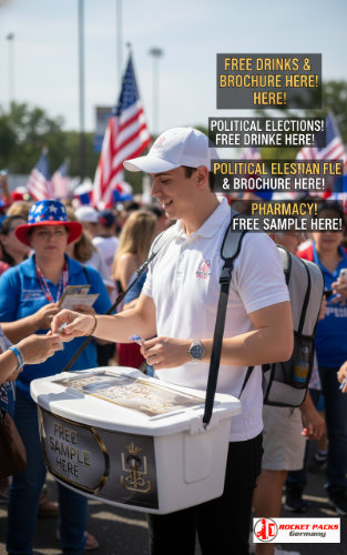 Vendor’s tray active at Dublin St. Patrick’s Day Parade with mobile beverage service, POS campaign execution, shopper engagement and event marketing integration.