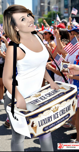Vendor’s tray at a New York street parade providing mobile drink service, live brand communication, customer activation and seamless outdoor event sales in a high-traffic environment.