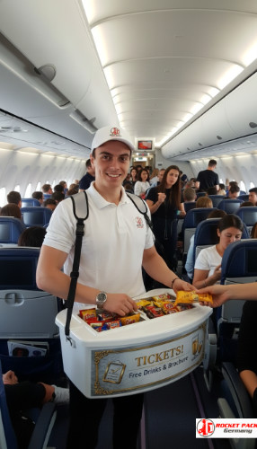 Portable vendor’s tray used at Edinburgh Fringe Festival providing mobile drink sales, POS promotion and enhanced theatre crowd engagement in an open-air setting.