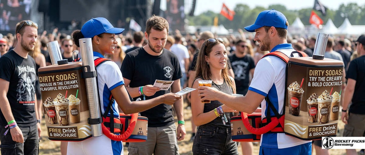 Weatherproof sampling tray for outdoor concert promotione wearable serving system for field marketing and brand presence in rainy conditions.